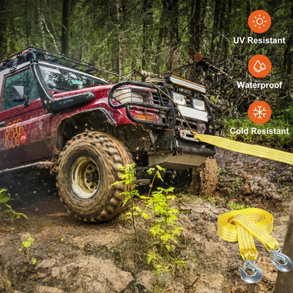 Sangle de remorquage robuste 5 tonnes 4 m – Sangle de treuil avec crochet en acier forgé pour dépannage tout-terrain, remorquage d'urgence pour SUV, camion, pick-up 4x4, kit de secours tout-terrain indispensable
