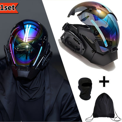 Ensemble masque mecha punk futuriste respirant, cagoule et sac à dos à cordon pour Halloween, cosplay, rave, festival, spectacle et photographie