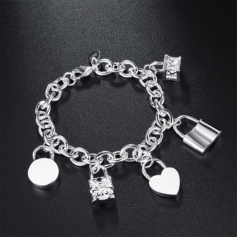 Bracelet avec pendentif en argent sterling 925 style coréen pour femme – Design tendance à maillons, hypoallergénique, 20 cm / 7,87 po, élégant au quotidien et cadeau idéal pour toutes les occasions