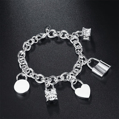 Bracelet avec pendentif en argent sterling 925 style coréen pour femme – Design tendance à maillons, hypoallergénique, 20 cm / 7,87 po, élégant au quotidien et cadeau idéal pour toutes les occasions