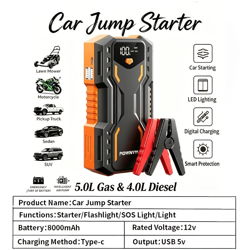 Démarreur de batterie 10000A 7-en-1 avec compresseur d'air 150PSI – Booster de batterie portable pour moteurs essence et diesel, pompe haute pression, kit d'urgence pour véhicule, batterie externe