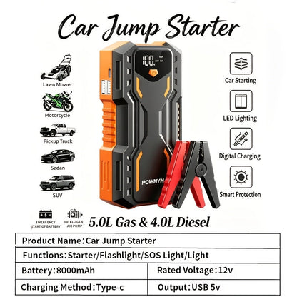 Démarreur de batterie 10000A 7-en-1 avec compresseur d'air 150PSI – Booster de batterie portable pour moteurs essence et diesel, pompe haute pression, kit d'urgence pour véhicule, batterie externe