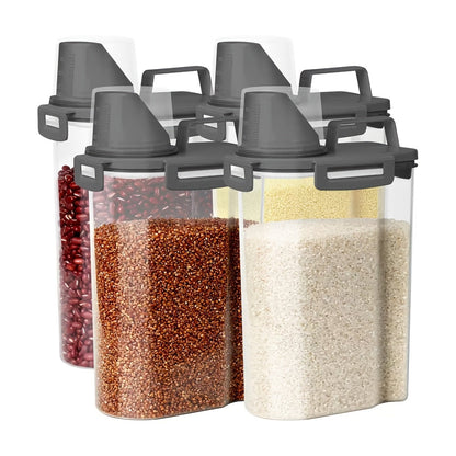 Lot de 4 boîtes de conservation pour riz de 2,3 kg, récipients hermétiques pour céréales avec couvercle à clapet et bec verseur - Boîtes de rangement alimentaire en plastique transparent épaissi pour farine, céréales, collations, haricots