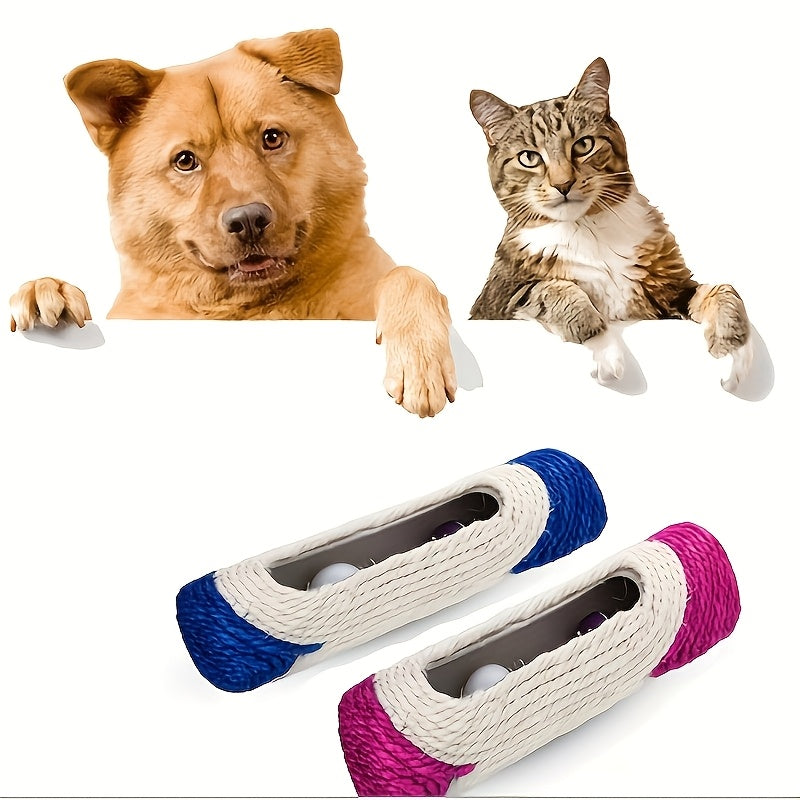 Jouet à griffer pour chat en corde de sisal - Griffoir tambour long avec 3 balles rotatives, jouet interactif résistant aux morsures et aux griffures pour chats d'intérieur, divertit les chats et protège les meubles