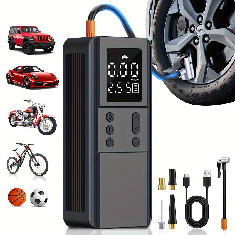 Compresseur d'air portable pour pneus de voiture, vélo, moto et ballons, manomètre numérique, arrêt automatique, versions USB et allume-cigare disponibles