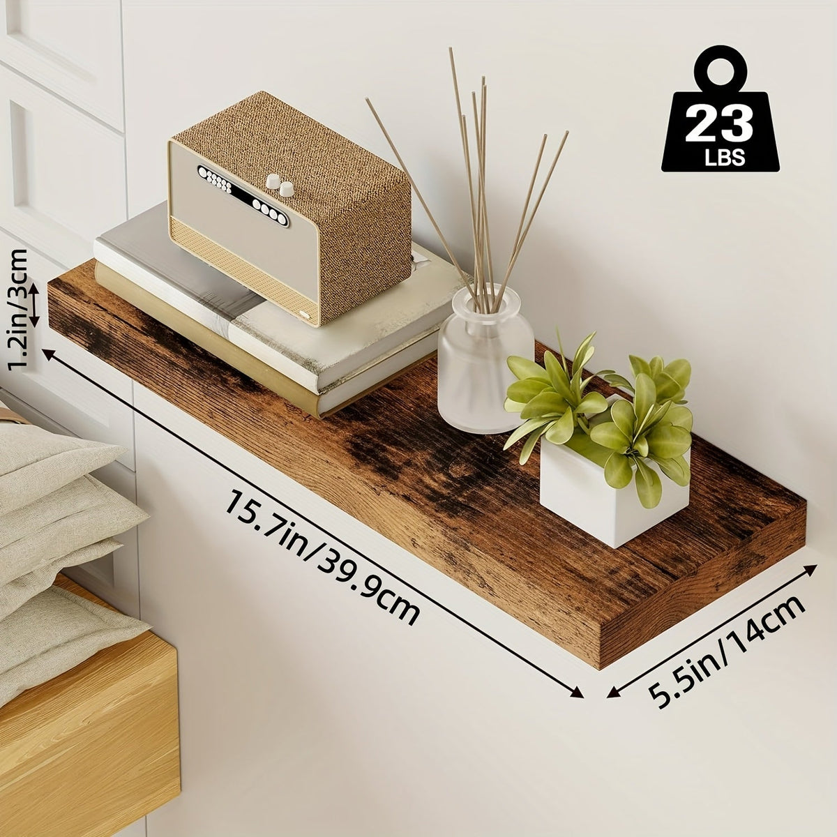 Étagères murales flottantes en bois, lot de 2/4/6, 15,7, 19,7, 22 pouces, étagères murales pour salon, cuisine, salle de bain, chambre, supportant 13,6 kg, noyer, marron, blanc, noir, gris, décoration et rangement maison