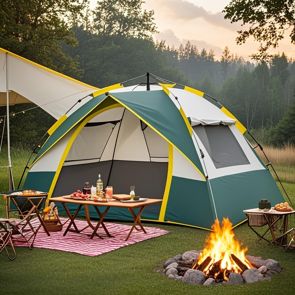 Tente de camping automatique à déploiement instantané pour 1 à 3 ou 3 à 4 personnes – Tente toutes saisons coupe-vent et légère avec doubles portes et fenêtres en maille pour le camping, la randonnée, la chasse, les voyages et les abris extérieurs