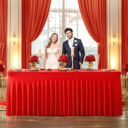 Nappe en élasthanne élastique avec jupe méduse, tissu polyester épais, opaque et hautement extensible pour tables de 4 et 6 pieds, idéale pour fêtes, anniversaires, mariages, banquets, hôtels, conférences et salons professionnels