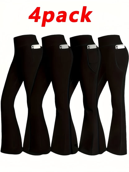 Ensemble 4 pièces pour femme : pantalon taille haute à jambes évasées – Tenue décontractée printemps-été avec fente avant, vêtement d'intérieur flatteur, noir et couleurs assorties, tailles S à XXL
