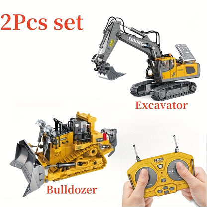 Ensemble de véhicules de chantier télécommandés 2,4 GHz, pelleteuse, camion-benne, bulldozer et chargeuse à 12 canaux, alliage et plastique, jouet de construction STEM pour enfants, cadeau d'anniversaire ou de Noël pour garçons