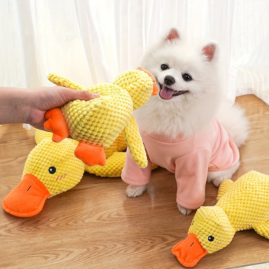 Jouet en peluche robuste en forme de canard pour chien avec couineur - Jouet interactif durable anti-mastication pour chiots et chiens adultes, sûr pour les mâcheurs agressifs, nettoyage des dents, sans piles nécessaires