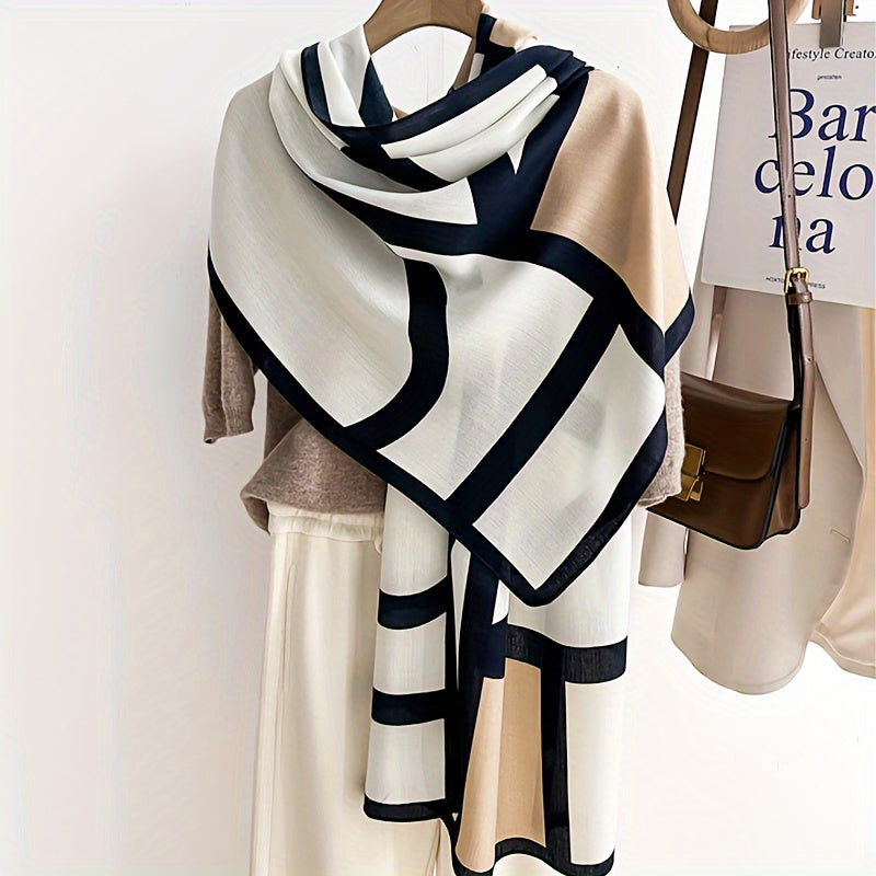 Écharpe et châle color-block en viscose pour femme – Accessoire doux et respirant à motif géométrique, coupe-vent et protection solaire pour les sorties décontractées et les voyages, léger, facile d'entretien et lavable à la main, beige kaki orange