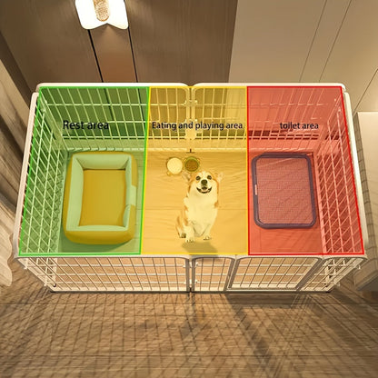 Enclos pour chien d’intérieur en acier inoxydable – Parc pour animaux multifonction avec zones de repos, de jeu et d’apprentissage de la propreté pour petits et moyens chiens, pré-assemblé pour une installation facile, noir ou blanc