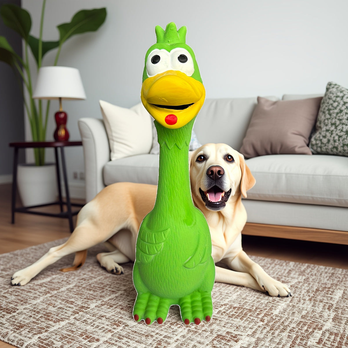 Jouet à mâcher grinçant pour chien en forme de poulet et de canard – Jouet sonore en latex durable pour chiens, sans pile, pour faire les dents et jouer de manière interactive avec les chiots et les chiens adultes, canard bleu et poulet vert