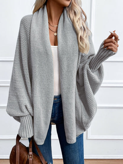 Cardigan femme à manches chauve-souris, col châle ouvert, pull manteau en maille ample – Veste légère unie couleur kaki