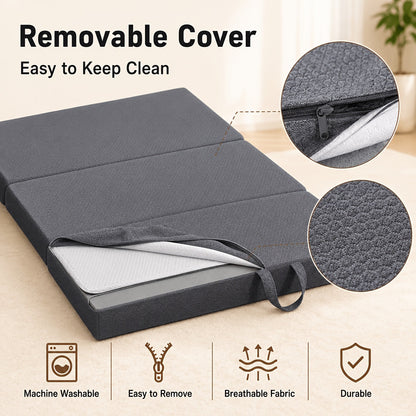 Matelas pliable en mousse à mémoire de forme 3/4/6 pouces avec housse lavable - Lit d'appoint pliable portable pour camping, VR, voyages, road trips et petits espaces