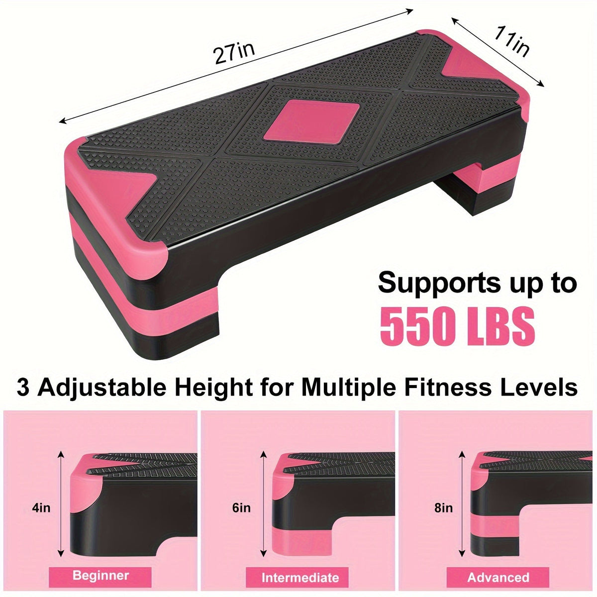 Plateforme de step aérobic réglable – 3 niveaux de hauteur (10/15/20 cm), stepper antidérapant pour entraînement cardio à domicile, planche d'exercice de step aérobic (6 couleurs)