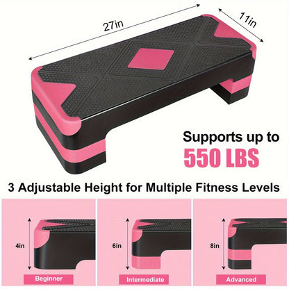 Plateforme de step aérobic réglable – 3 niveaux de hauteur (10/15/20 cm), stepper antidérapant pour entraînement cardio à domicile, planche d'exercice de step aérobic (6 couleurs)