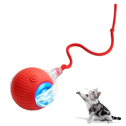 Balle jouet interactive pour chat avec corde à queue - Balle de jeu intelligente à roulement automatique avec lumière LED, balle électrique sautante automatique pour chats et chatons, jouet d'exercice pour activité en intérieur