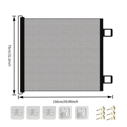 Retractable Mesh Pet Gate for Dogs and Cats - No Drill Easy Install Safety Gate for Stairs Doors Rooms, Indoor Outdoor Dog Gate Stair Guard for Home Office Hallway