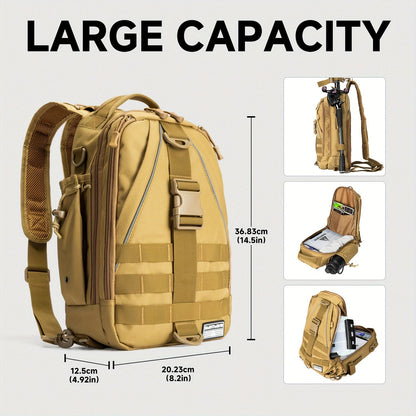 Sac à dos de pêche avec porte-canne – Sac bandoulière imperméable pour randonnée, pêche à la mouche, rangement de boîte à pêche, cadeau pour papa pêcheur
