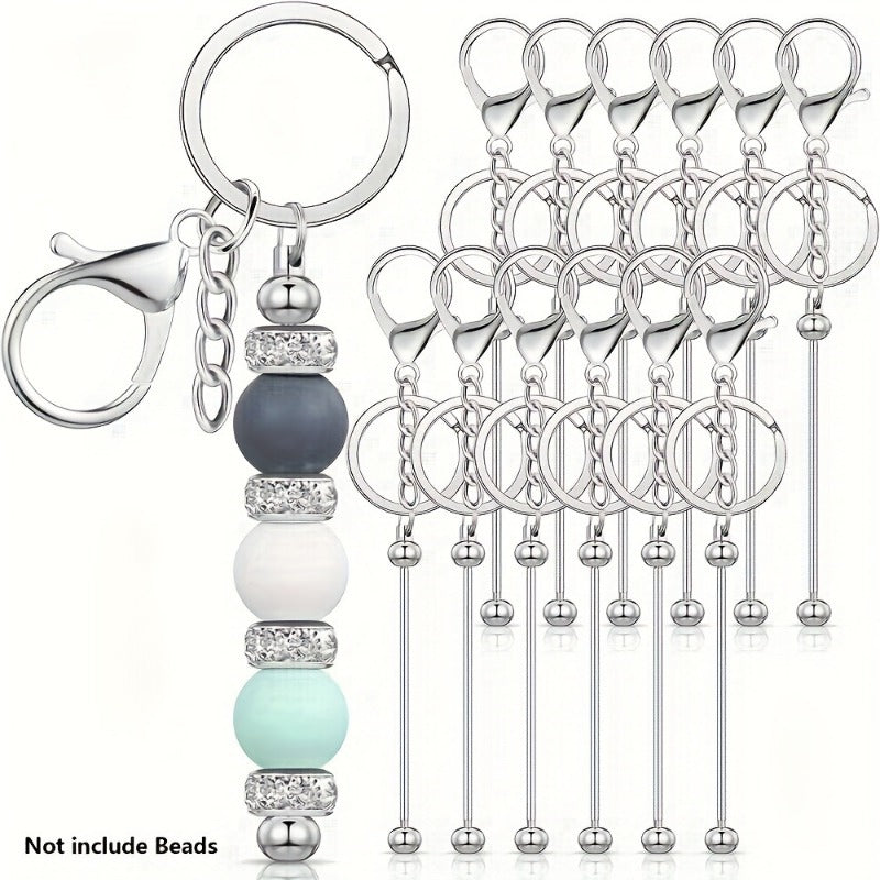Kit de porte-clés à perler en acier inoxydable – 12 et 24 pièces, pendentifs en métal avec breloques pour loisirs créatifs, cadeaux de Noël et d'Halloween, doré, argenté et or rose