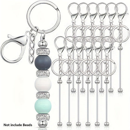 Kit de porte-clés à perler en acier inoxydable – 12 et 24 pièces, pendentifs en métal avec breloques pour loisirs créatifs, cadeaux de Noël et d'Halloween, doré, argenté et or rose