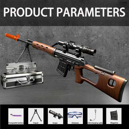 Pistolet électrique à billes d'eau - Jouet lanceur automatique de billes type SVD, portée de 18 mètres, 3 à 5 billes/sec, rechargeable par USB, ABS sécurisé | Cadeau de jeu de tir en plein air pour enfants, adolescents et adultes, anniversaire et Noël