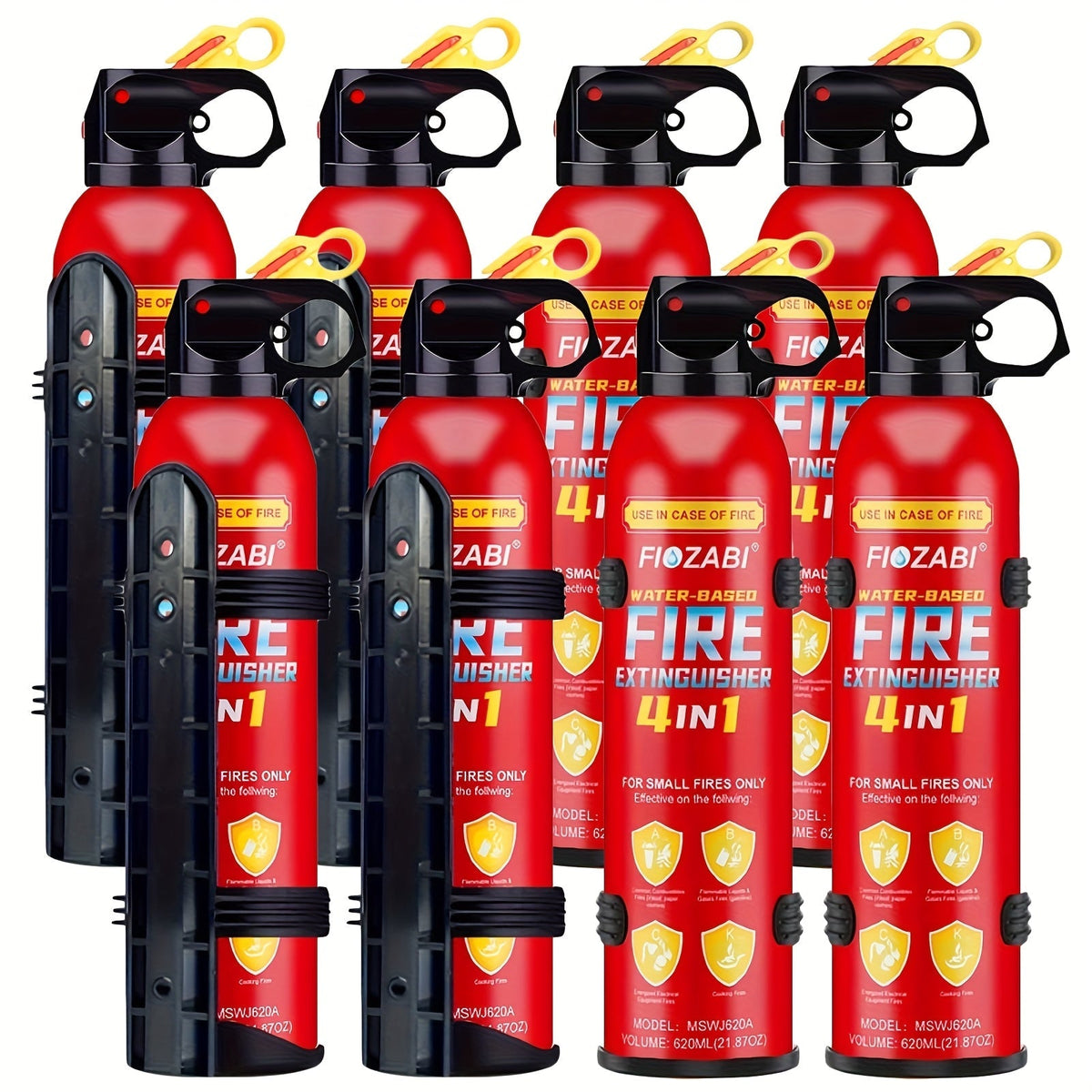 Spray extincteur portatif 4-en-1 à base d'eau avec support pour maison, voiture, cuisine, garage – Classé 0.5-A:21-B:C:5K – Pack de 1, 8 ou 24 bouteilles pour la sécurité de la famille et du véhicule