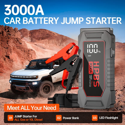 Démarreur de voiture 5000A, batterie externe 24000mAh, booster de batterie 12V pour moteurs essence et diesel – Démarrage rapide de batterie déchargée pour voiture, camion, SUV, moto avec lampe de poche LED pour urgences en extérieur