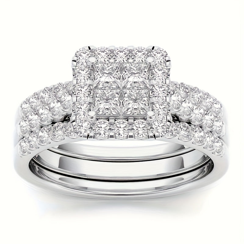Ensemble de 9 bagues de mariage pour femme avec oxydes de zirconium taille princesse – Alliances empilables, cadeau de bijoux classique pour petite amie et épouse