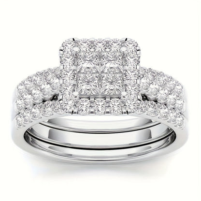 Ensemble de 9 bagues de mariage pour femme avec oxydes de zirconium taille princesse – Alliances empilables, cadeau de bijoux classique pour petite amie et épouse