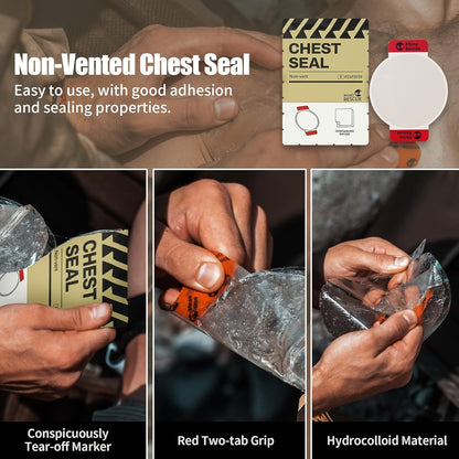 Pansement thoracique d'urgence non ventilé RHINO RESCUE – Fourniture médicale IFAK portable pour plaies thoraciques aspirantes, nylon PA, éligible FSA/HSA, jaune