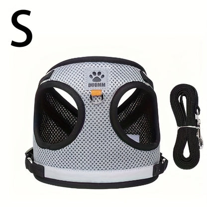 Harnais gilet avec laisse pour chat et chien, anti-fugue, en maille respirante, réglable et anti-traction pour promenades et dressage en extérieur