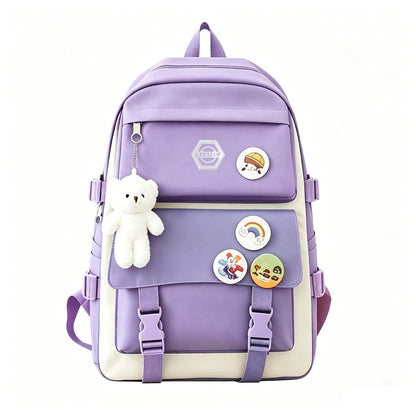 Ensemble de sac à dos scolaire pour fille 5 pièces, sac léger et mignon avec fourre-tout, trousse et porte-monnaie - Sac à dos étudiant durable pour l'école, la randonnée et un usage quotidien