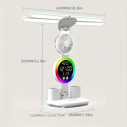 Smart Touch LED Desk Lamp with USB Port Dual-Head Dimmable Color-Changing Reading Light with Built-In Fan and Night Light Eye-Friendly for Home Office Dorm Study No Battery Required