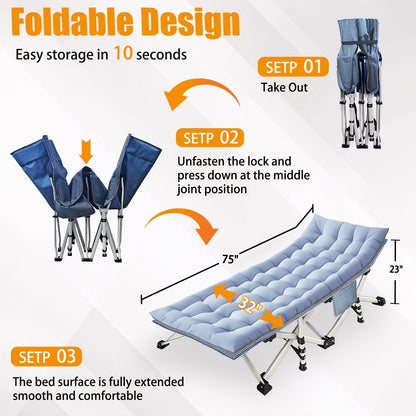 Lit de camp XXL de 81 cm de large avec matelas – Lit de couchage pliable ultra-robuste en tissu Oxford 1200D avec sac de transport pour adultes, lit d'appoint portable extra large pour le camping, la randonnée, les voyages et les invités