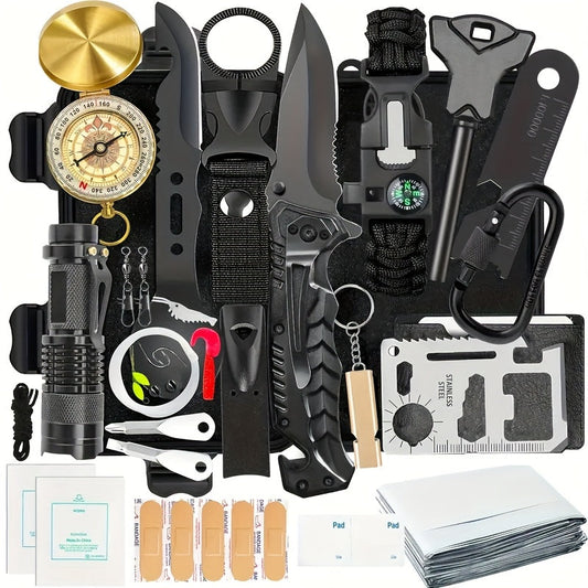 Kit de survie en plein air de 36 pièces - Ensemble d'équipement de camping d'urgence avec outils de premiers secours pour la randonnée, le trekking, l'aventure et la survie en milieu sauvage, excellent cadeau pour les amateurs de plein air