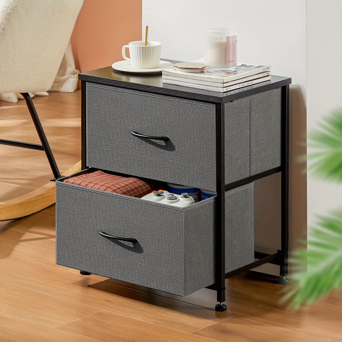 Meuble à tiroirs avec cadre en métal et dessus en bois massif – Organisateur de rangement pour bureau à domicile, 2 à 10 tiroirs, assemblage requis – Blanc, gris, noir, brun rustique – Caisson de rangement pour chambre, salon et bureau