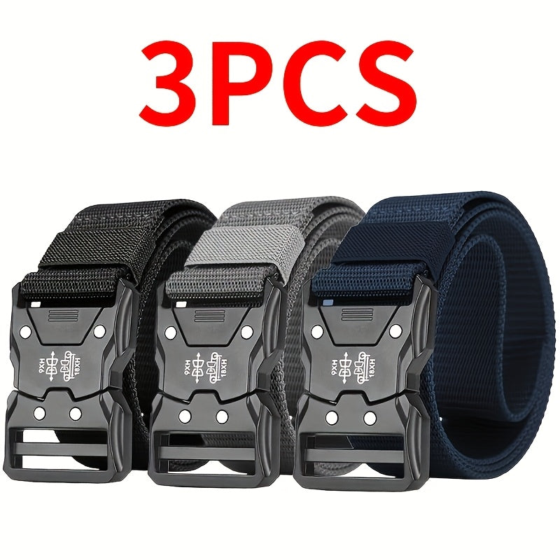 Lot de 3 ceintures en nylon pour homme, boucle à dégagement rapide, 4 couleurs, 125 cm, ceinture de sport décontractée et durable pour homme - Ceinture tactique pour le travail, la randonnée ou le quotidien, cadeau pour lui