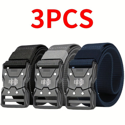 Lot de 3 ceintures en nylon pour homme, boucle à dégagement rapide, 4 couleurs, 125 cm, ceinture de sport décontractée et durable pour homme - Ceinture tactique pour le travail, la randonnée ou le quotidien, cadeau pour lui