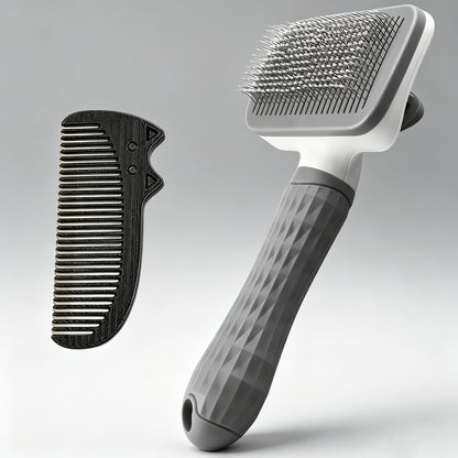 Self-Cleaning Pet Grooming Brush & Comb Set 2pcs – One-Click Hair Removal, Arc Needle De-Shedding Massage Tool for Cats and Dogs – Gentle Slicker Brush for Short Long Hair Pets