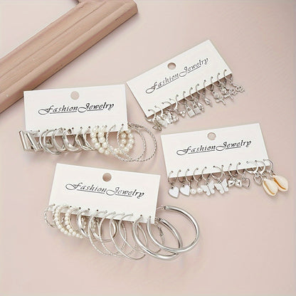 Ensemble de bijoux 108 pièces imitation perle pour femme – Bagues empilables, boucles d'oreilles, collier et bracelet à motifs géométriques, cœur, papillon, étoile, accessoires de mode automne-hiver pour fête, vacances, rendez-vous, cadeau de fête