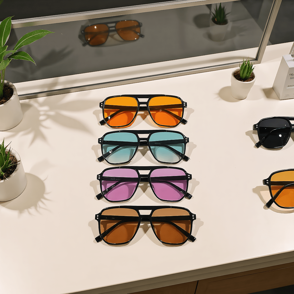 Lot de 5 paires de lunettes de soleil carrées style pilote, monture large en polycarbonate, protection UV, lunettes tendance et décontractées unisexes pour hommes et femmes, monture noire, verres multicolores