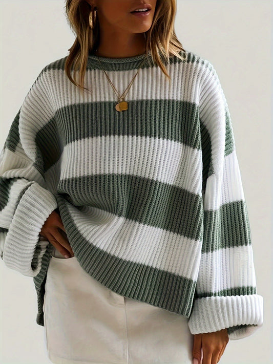 Pull-over femme ample col en V épaules dénudées style décontracté décontracté haut en tricot vert noir gris marine violet lin S M L XL XXL