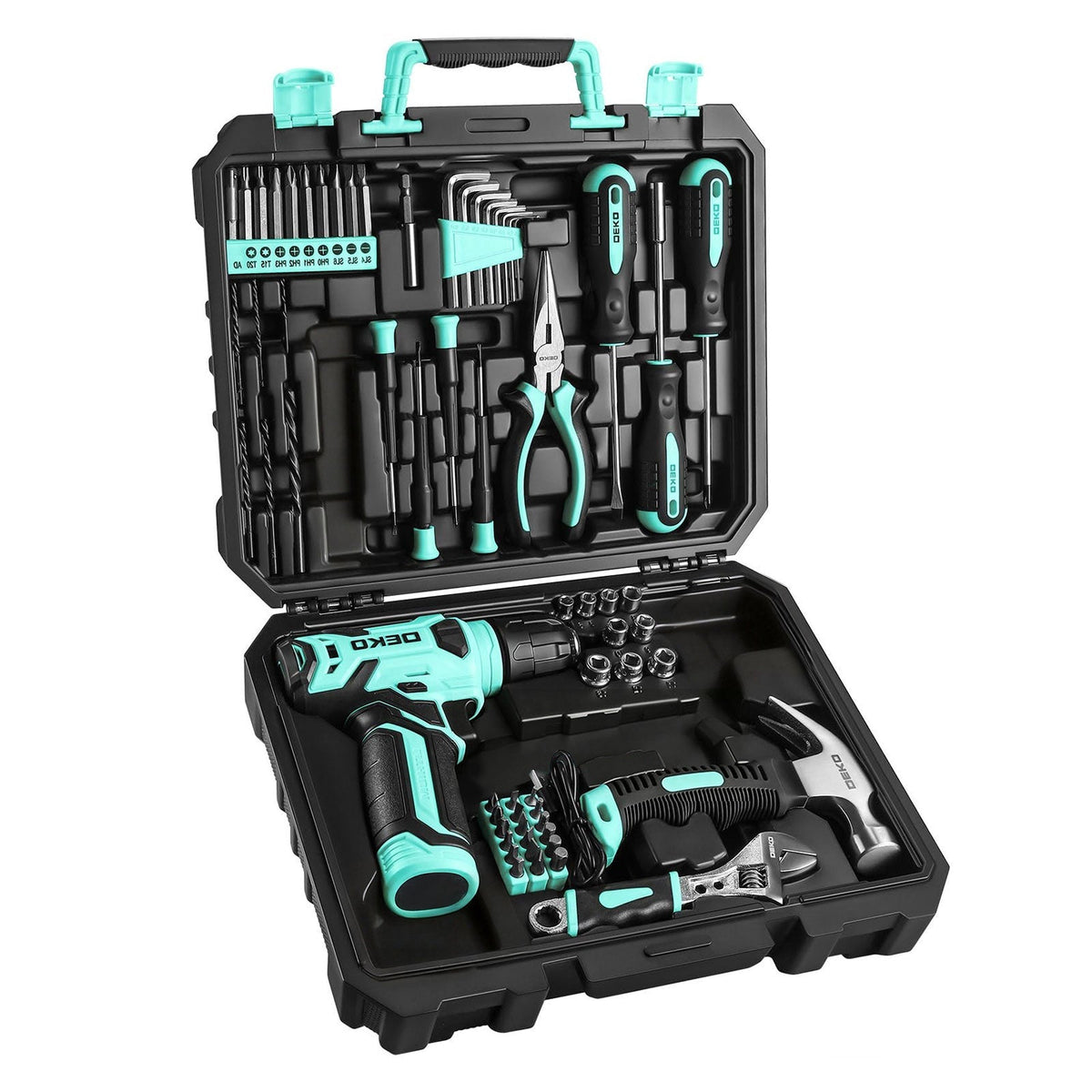 Ensemble d'outils avec perceuse sans fil 119/151 pièces, 8V rechargeable USB-C avec LED – Kit de réparation domestique tout-en-un léger pour femmes, bricolage, jardinage et montage de meubles, 6 couleurs, idée cadeau idéale