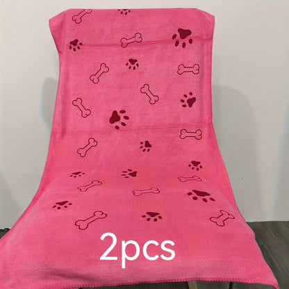 Lot de 2 serviettes en microfibre super absorbantes pour chiens et chats – Serviettes de bain à séchage rapide extra larges de 50 x 100 cm avec joli motif d'empreintes de pattes, ensemble de serviettes de séchage douces pour chiots et chatons