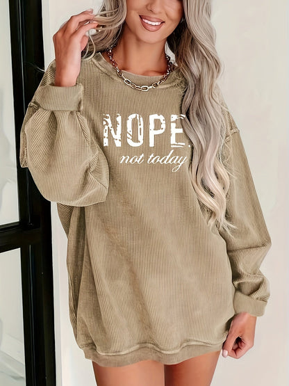 Haut à manches longues imprimé NOPE pour femmes, t-shirt à motif avec col rond, pull décontracté S M L XL XXL, kaki rose à imprimé lettres