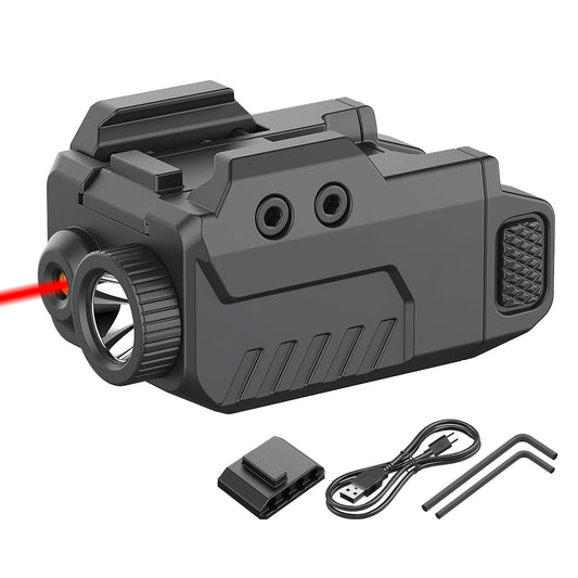 Lampe tactique profil bas de 550 lumens avec viseur laser rouge, vert et bleu pour pistolet sur rail Picatinny, combo lampe et laser pour arme de poing compacte, idéal pour le stand de tir, la défense à domicile et la chasse