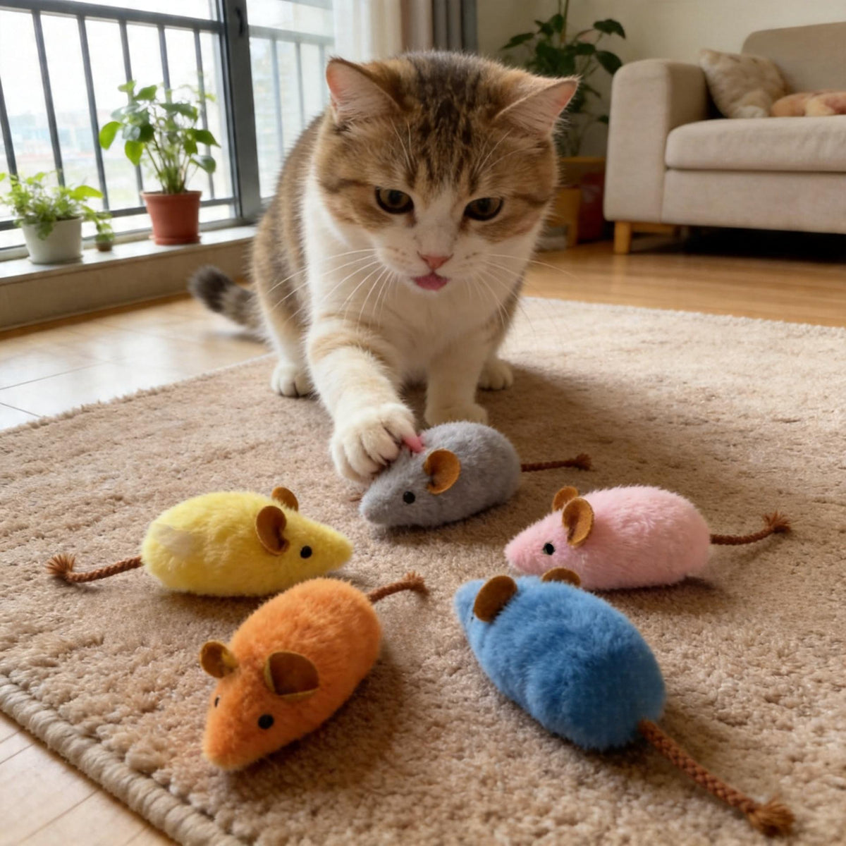 Lot de 3 jouets en peluche couineurs pour chat – Souris à longue queue et arête de poisson, jouets interactifs à mâcher type herbe à chat avec sifflet intégré, jouets durables pour le nettoyage des dents, sans pile, couleurs aléatoires